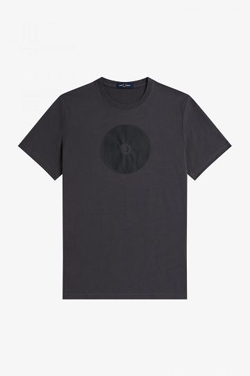 Black Fred Perry Disc Graphic Men's T Shirts | PH 1641DFMN